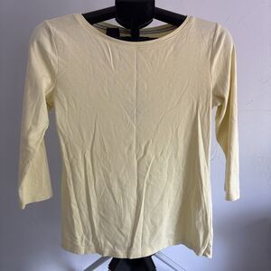 Talbots Soft Yello 100% Pima Cotton 2/4 Sleeve Bateau Neck Tee Top Size S